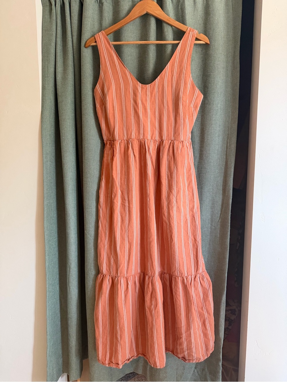 Pact Rust Orange Striped Midi Dress